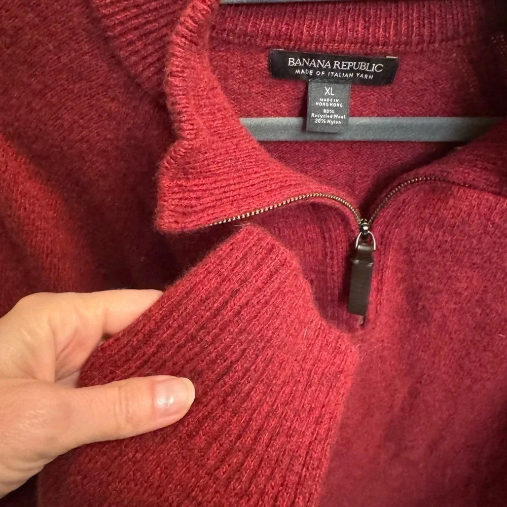 WOOL BANANA REPUBLIC Red Men's Quarter Zip Sweater Cardigan SZ XL Quiet Luxury